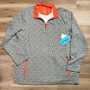 Lightweight Grey Patterned Quarter-Zip Shirt Jacket with Orange Trim